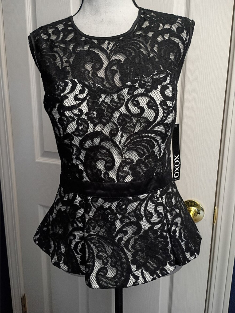 XOXO Black Lace Peplum Top
